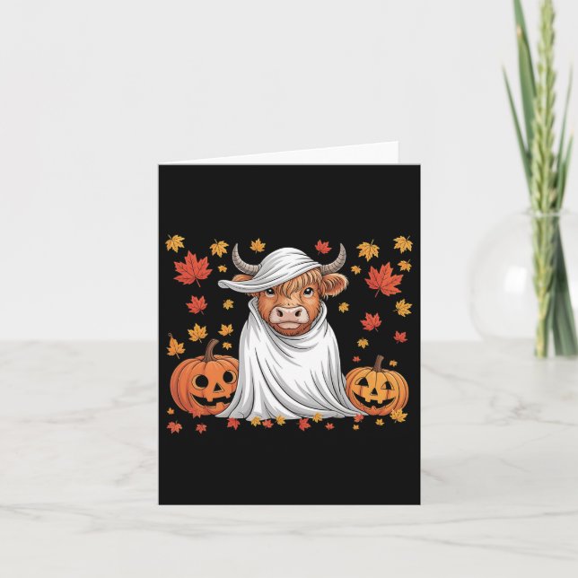 Funny Cow Ghost Spooky Pumpkin Hello Fall Hallowee Card (Front)