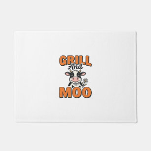 Funny Cow Grill And Moo Vintage T-Shirt Design_1 Doormat