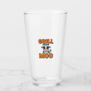 Funny Cow Grill And Moo Vintage T-Shirt Design_1 Glass