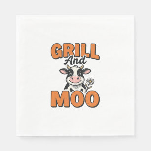 Funny Cow Grill And Moo Vintage T-Shirt Design_1 Napkin