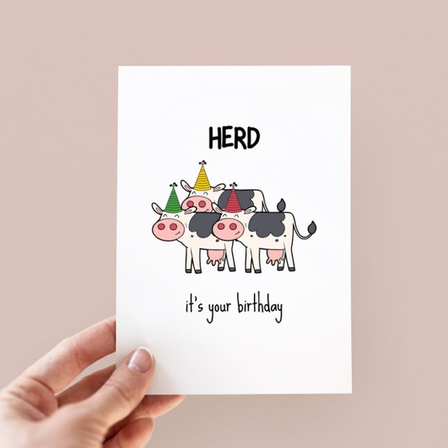 Funny Cow Herd Pun Anniversaire Carte (Créateur téléchargé)