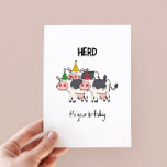 Funny Cow Herd Pun Birthday Card<br><div class="desc">Herd it’s your birthday - funny pun birthday card with a minimalist illustration of a herd of cows with party hats</div>