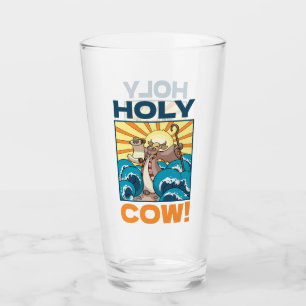 Funny Cow Holy Cow! Visual Pun Animal Cartoon Glass