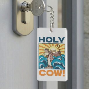 Funny Cow Holy Cow! Visual Pun Animal Cartoon Keychain