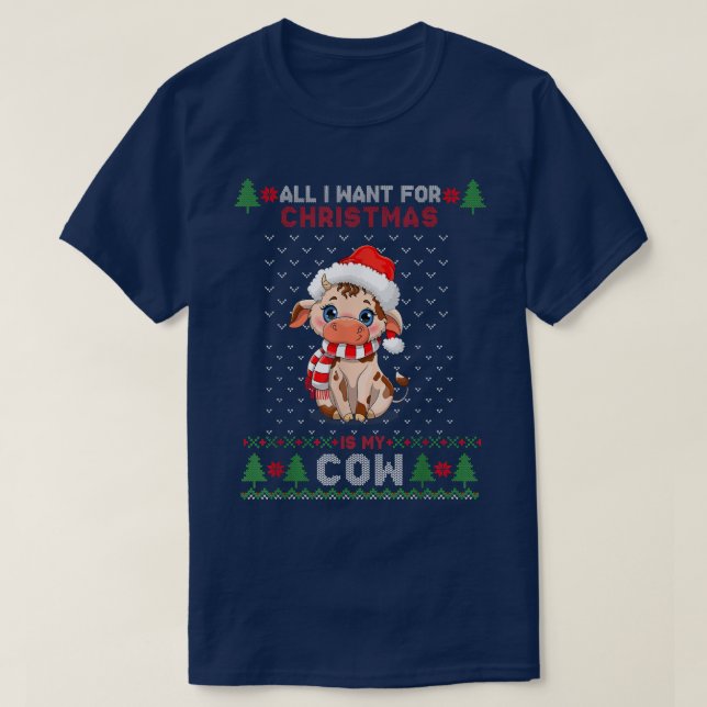 Funny Cow lovers Cute Cow Santa Hat Ugly Christmas T-Shirt (Design Front)