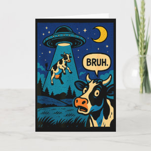 Funny Cow Meme Ufo Alien Zoo Boys Girls Kids  Card