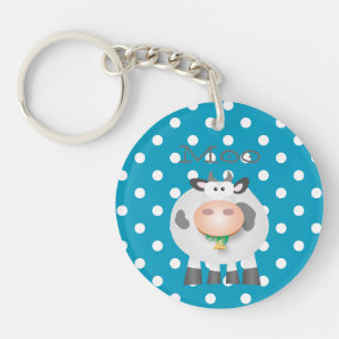 Funny Cow Moo And White Polka Dot Pattern Keychain