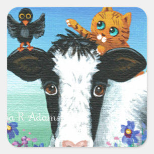 Funny Cow Orange Cat Creationarts Sticker