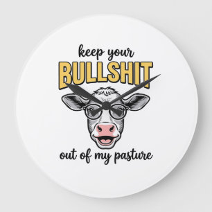 Funny Cow Pasture Vintage Shirt Design_1 Large Clock