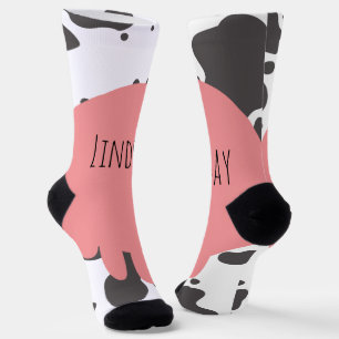 Funny Cow Pink Name Pattern  Socks