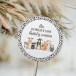 Funny Cow Print Country Family Reunion Classic Round Sticker<br><div class="desc">Funny Cow Print Country Family Reunion Classic Round Sticker Gather 'round the herd for a barnyard bash like no udder with this Funny Cow Family Reunion Collection. Featuring whimsical watercolor highland cows and charming cow print accents, it sets the stage for a hilarious hoedown. Perfect family reunion favours for your...</div>