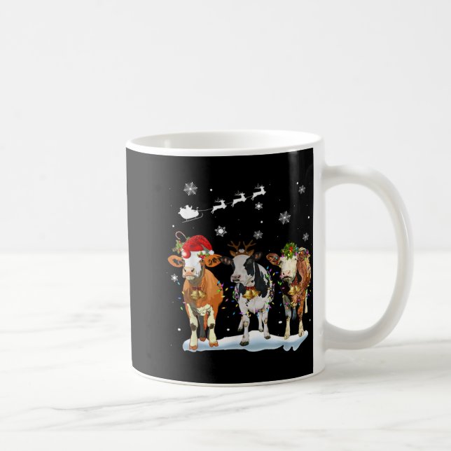 Funny Cow Santa Merry Christmas Xmas Lights Pajama Coffee Mug (Right)