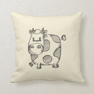 Funny Cow Sketch Throw Pillow