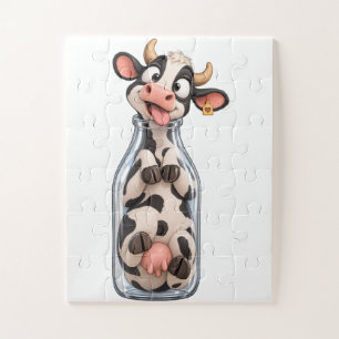 Funny Cow Stuck Inside Milk Bottle Jigsaw Puzzle