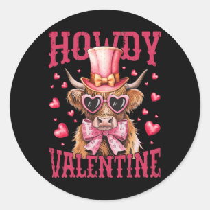 Funny Cow Valentine Cute Western Heart Sungles  Classic Round Sticker