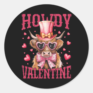 Funny Cow Valentine Cute Western Heart Sungles  Classic Round Sticker