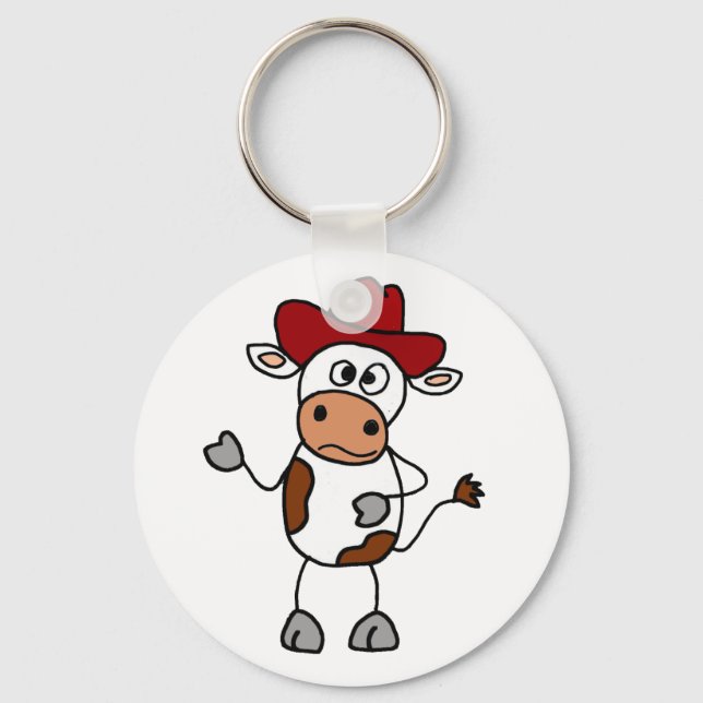 Funny Cow Wearing Red Cowboy Hat Keychain (Front)