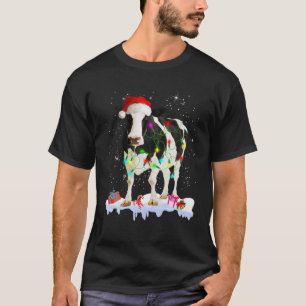 Funny Cow With Santa Hat Farm Christmas Lights Xma T-Shirt