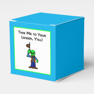 Funny Cowboy Alien Cartoon with UFO Abduction Favor Box