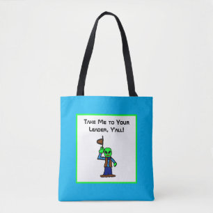 Funny Cowboy Alien Cartoon with UFO Abduction Tote Bag