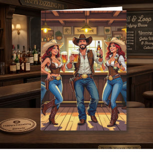 Funny Cowboy and Cowgirl Birthday Card