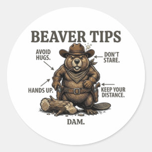 Funny Cowboy Beaver Tips Wild West Vintage  Classic Round Sticker