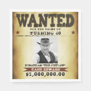 Funny Cowboy Birthday Party Theme Wanted Poster Napkin