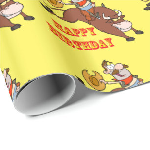 Funny Cowboy Bull Rider Birthday Wrapping Paper