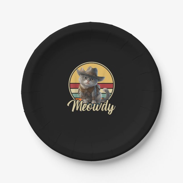 Funny Cowboy Cat Mashup Meow Howdy Kitten Lovers M Paper Plate (Front)