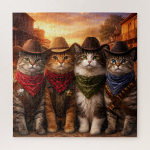 Funny Cowboy Cats Puzzle Cute Western Cat Art