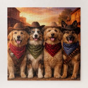 Funny Cowboy Dogs Puzzle Wild West Dog Art