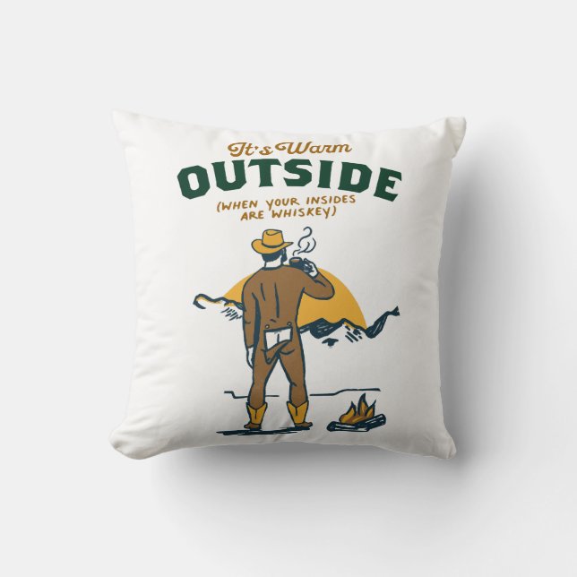 Funny Cowboy Drinking Whiskey Throw Pillow (Front)