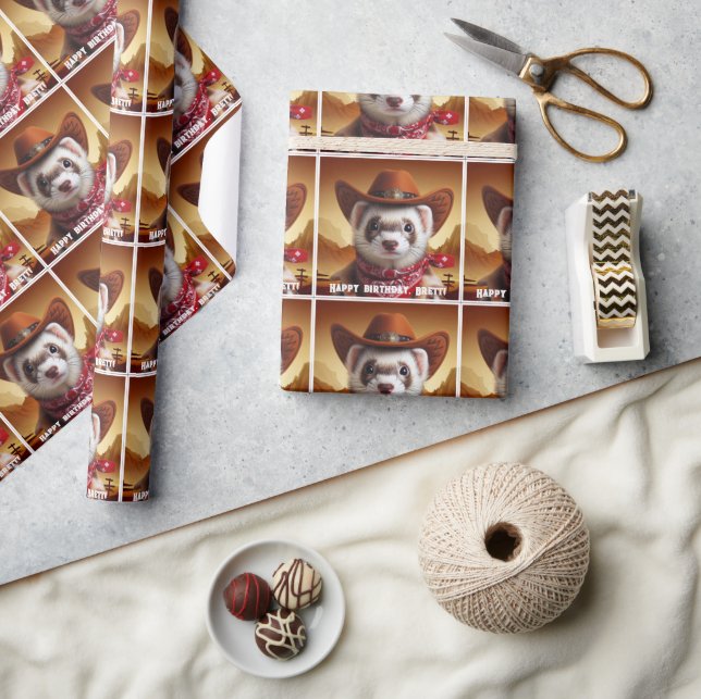 Funny Cowboy Ferret Western Style Birthday Wrapping Paper (Crafts)