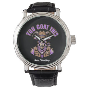 Funny Cowboy Goat Motivational Pun Western Design Watch