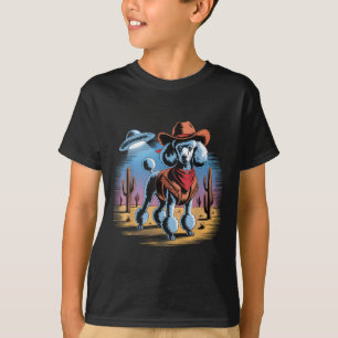 Funny Cowboy Poodle Ufo Desert Sunset Scene T-Shirt