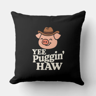 Funny Cowboy Pug Western Design Throw Pillow