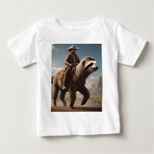 Funny Cowboy Riding A Sloth Horse, Baby T-Shirt