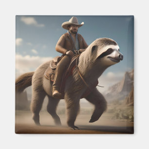 Funny Cowboy Riding A Sloth Horse, Magnet