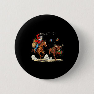 Funny Cowboy Santa Christmas Holiday Western Style 2 Inch Round Button