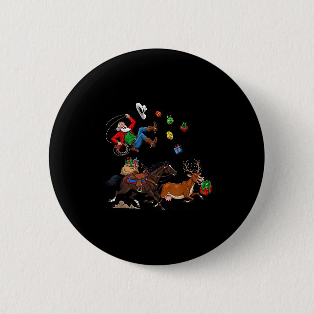 Funny Cowboy Santa Christmas Holiday Western Style 2 Inch Round Button (Front)