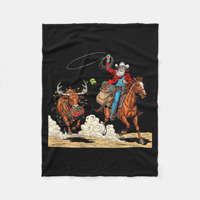 Funny Cowboy Santa Christmas Holiday Western Style Fleece Blanket (Front)