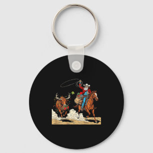 Funny Cowboy Santa Christmas Holiday Western Style Keychain