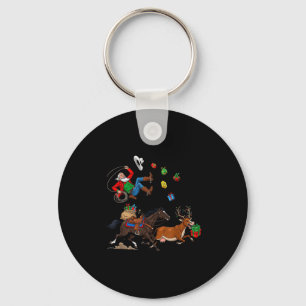 Funny Cowboy Santa Christmas Holiday Western Style Keychain