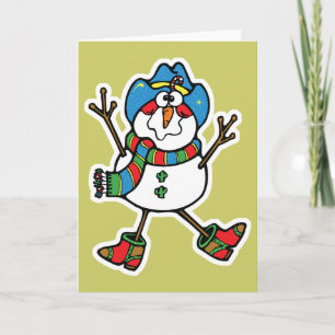 funny cowboy snowman holiday card
