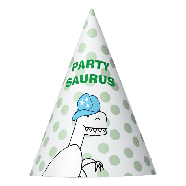 Funny Cowboy Trex Dinosaur Kids Birthday Party Hat (Front)