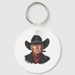 Funny Cowboy Western Donald Trump Us Flag 2024 Ele Keychain