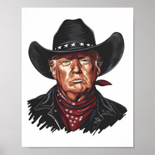 Funny Cowboy Western Donald Trump Us Flag 2024 Ele Poster