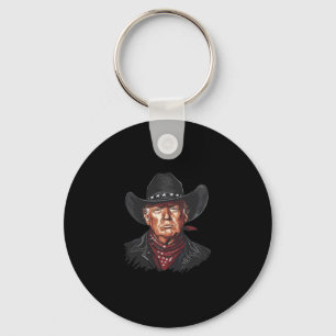 Funny Cowboy Western Donald Trump Us Flag Election Keychain