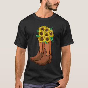 Funny Cowgirl Country Women Girls Sunflower Boots T-Shirt
