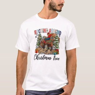 Funny Cowgirl Horsing Rocking Around Christmas Tre T-Shirt